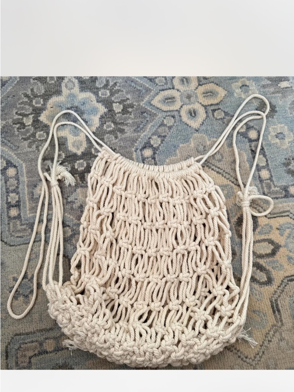 Handmade Macramé Drawstring Beach Bag in Natural Cream